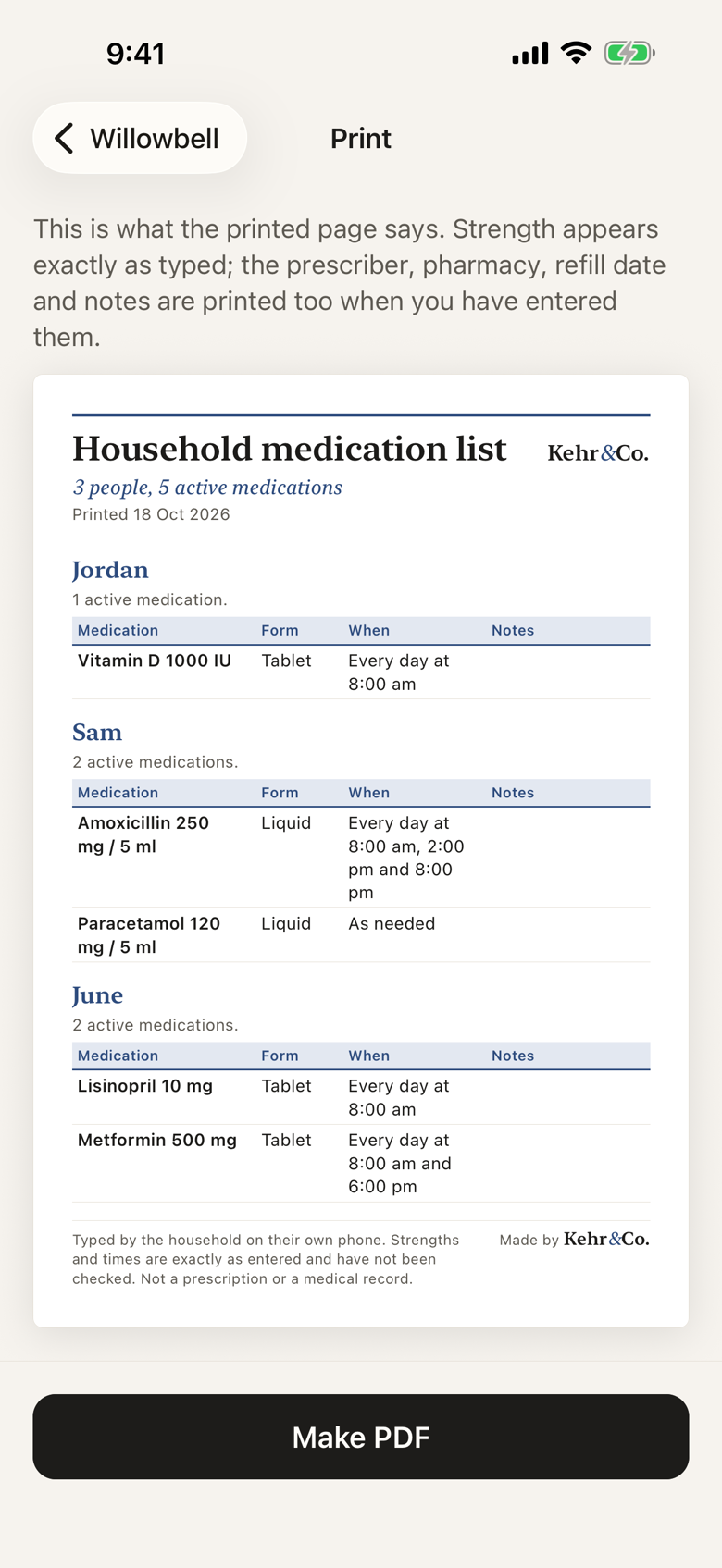 Screenshot of the print screen