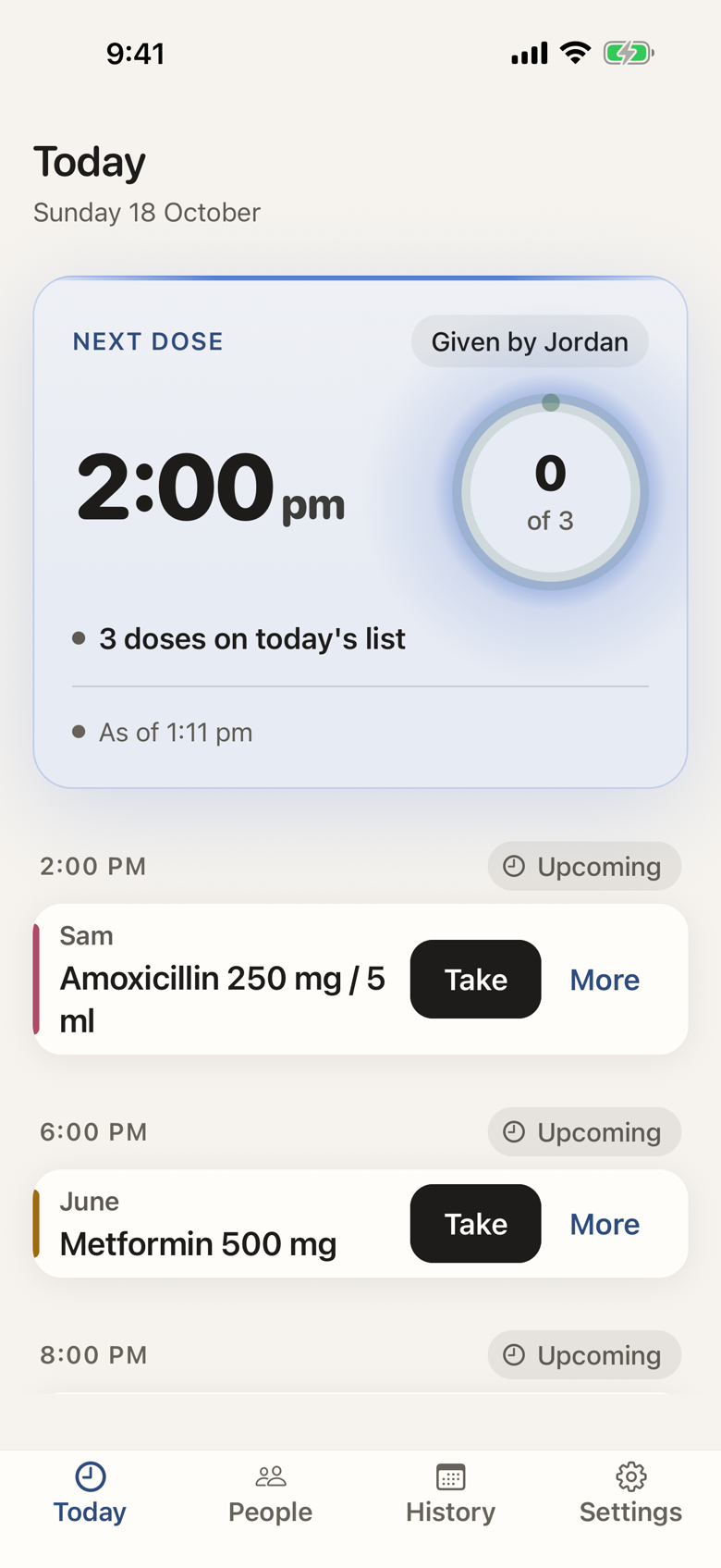Screenshot of the today screen